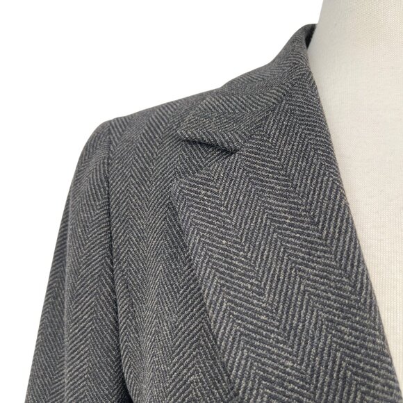 Lafayette 148 New York Herringbone Wool Blend Blazer Single Button Gray Size 4 - Picture 3 of 11